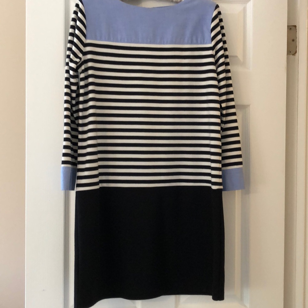 3/4 sleeve light weight striped knit dress